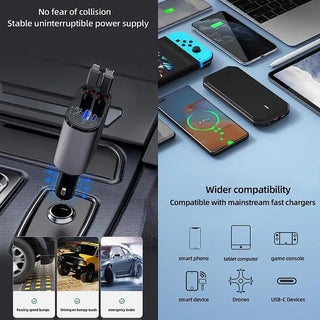 Retractable Car Charger USB Type C Cable / 100W 4 IN 1 Super Fast Charger