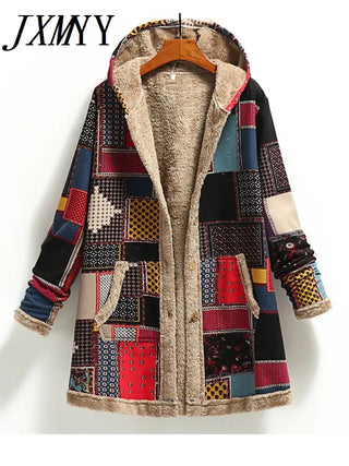 Vintage Women Coat / Warm Thick and Hooded Jacket for Ladies