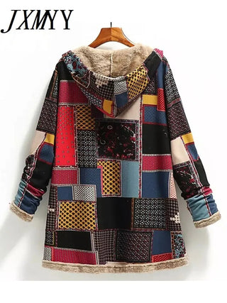 Vintage Women Coat / Warm Thick and Hooded Jacket for Ladies