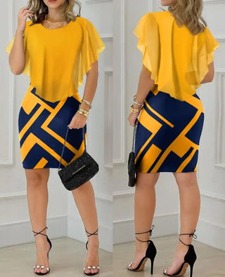 Short Sleeve Elegant Dress / Geometric Fashion Mini Dress